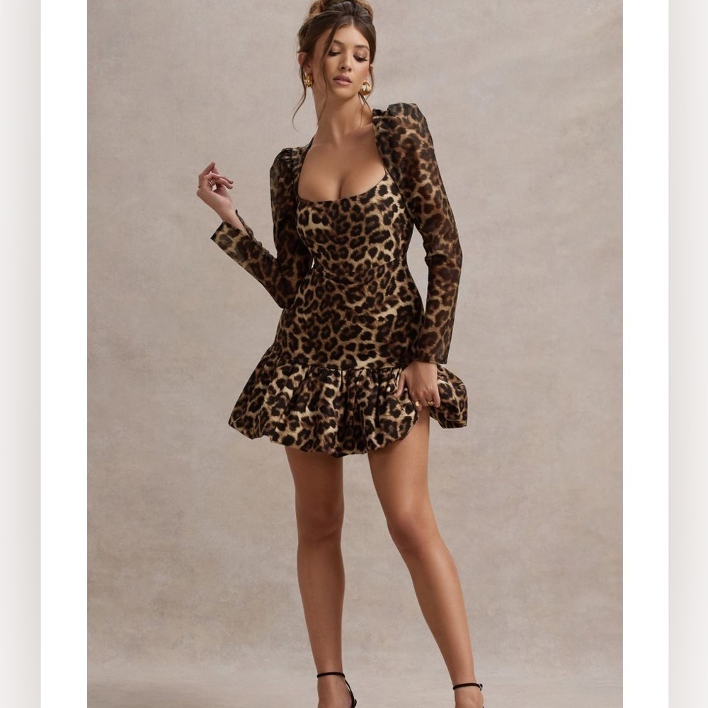 Club L. London Leopard Print Long Sleeve Dress